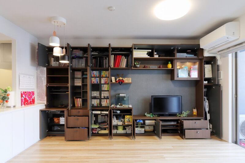 【送料無料】壁面収納 ウォールナット材 高級家具 楽天市場】ウッドワン WOODONE 無垢の木システム収納 壁面収納